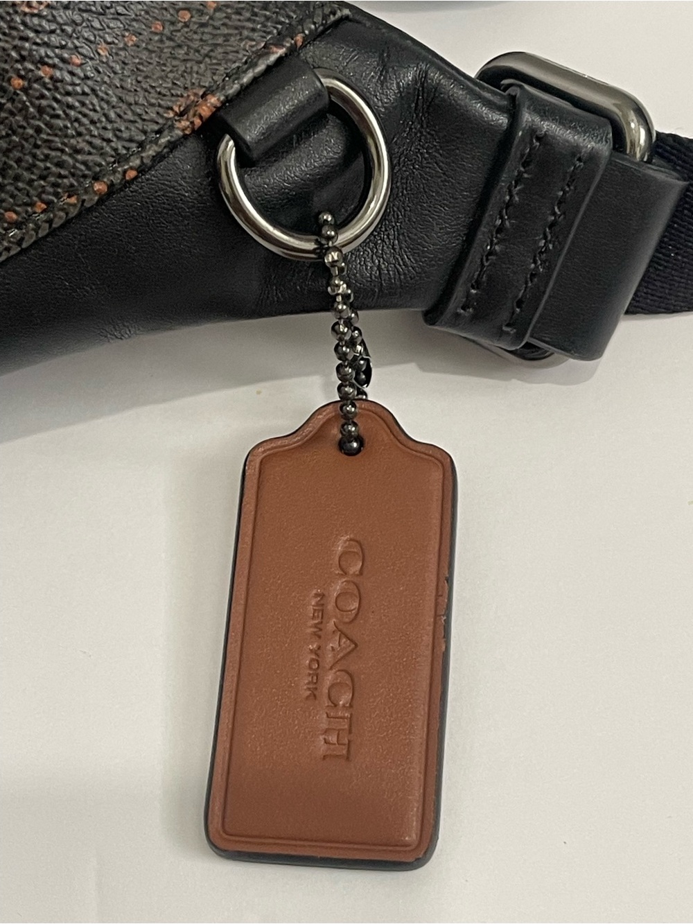Coach Warren Mini Belt Bag in black with the Horse and Carriage dot print. - Picture 6 of 9